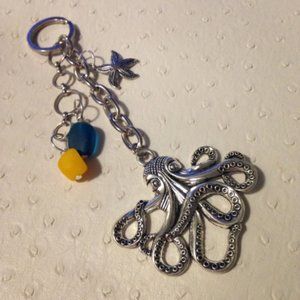 NEW- Cute Octopus silver charm key chain